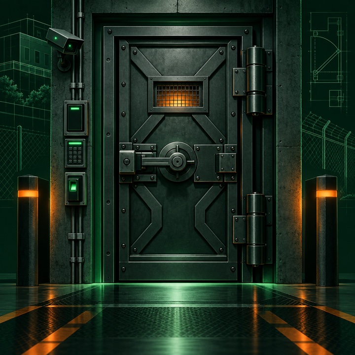 Reinforced door and physical security architecture illustration
