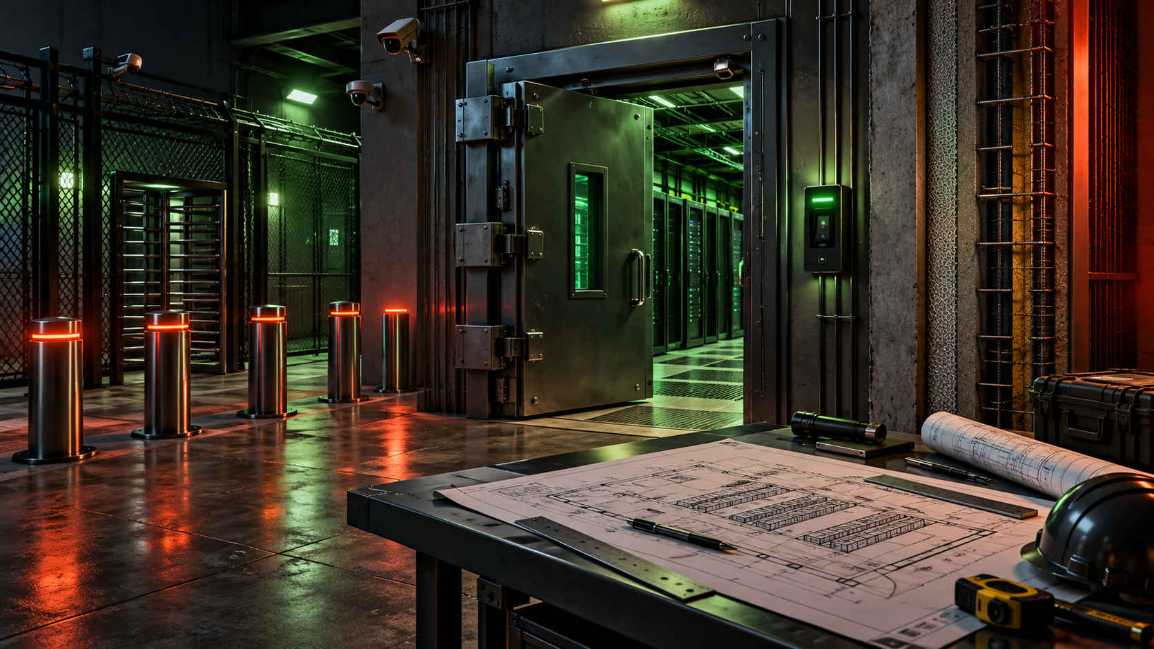 Reinforced door and physical security architecture illustration